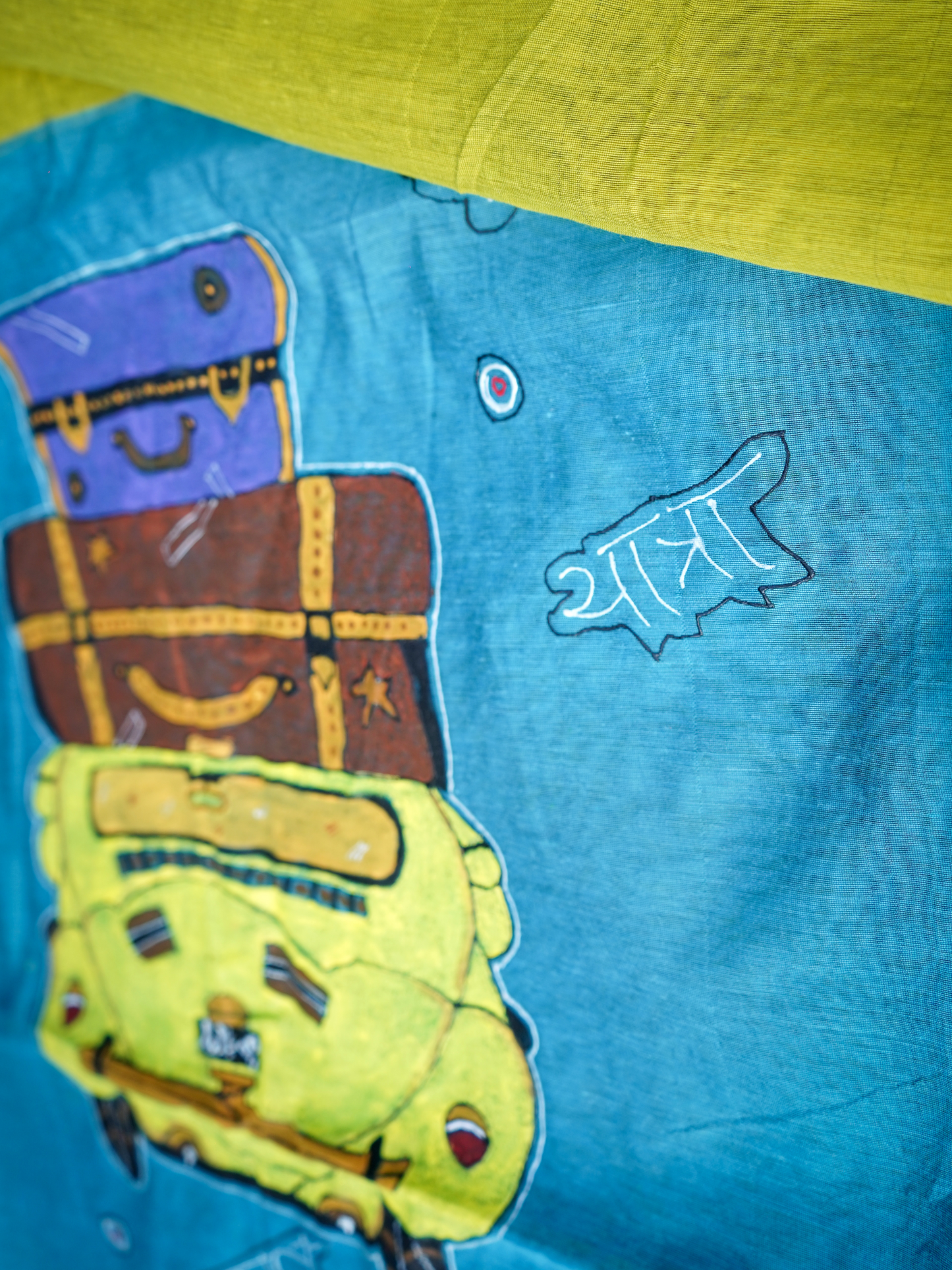 Blue & Yellow Printed Saree