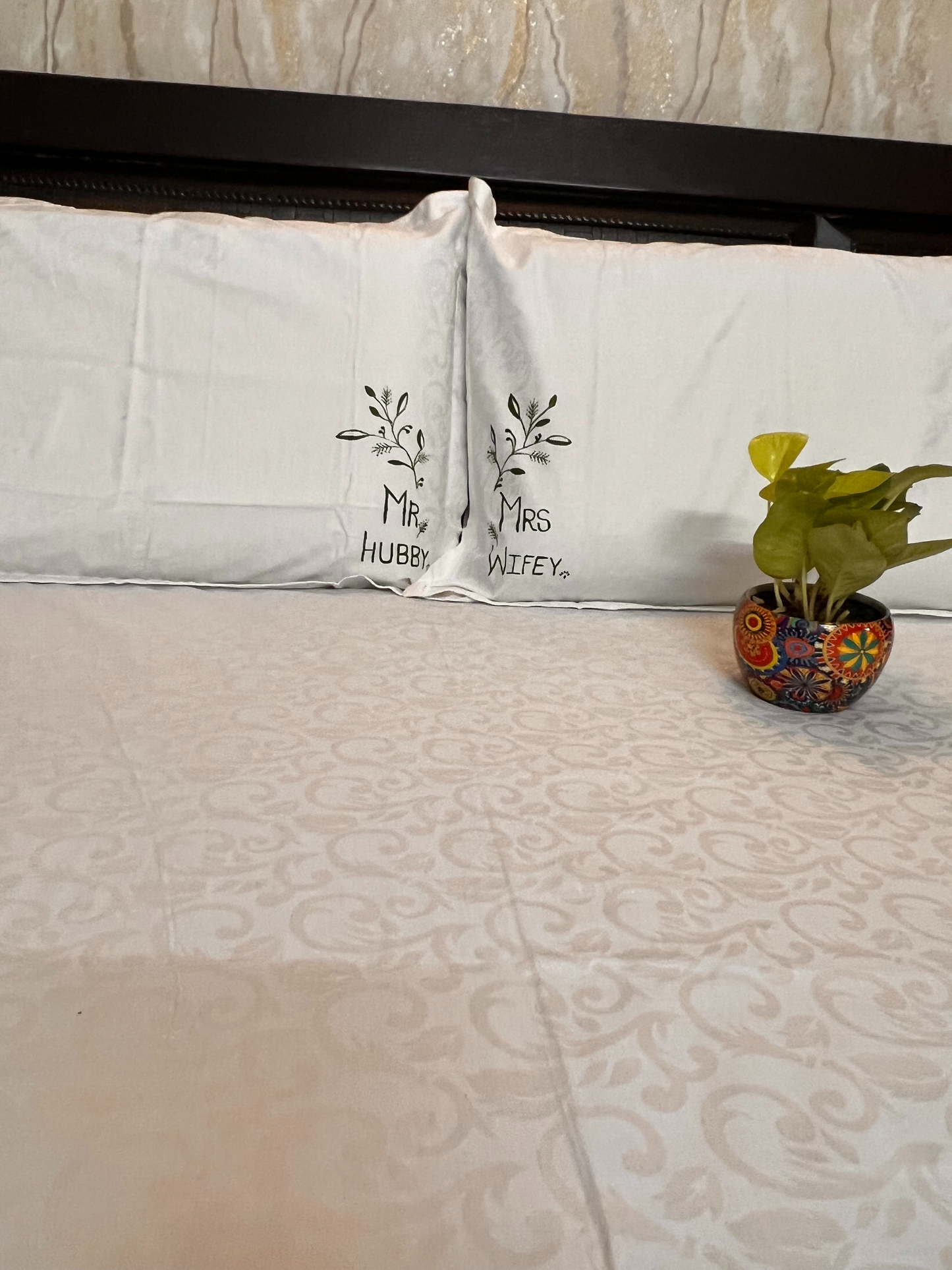 Mr. Hubby & Mrs. Wifey Bedsheet & Pillow Cover