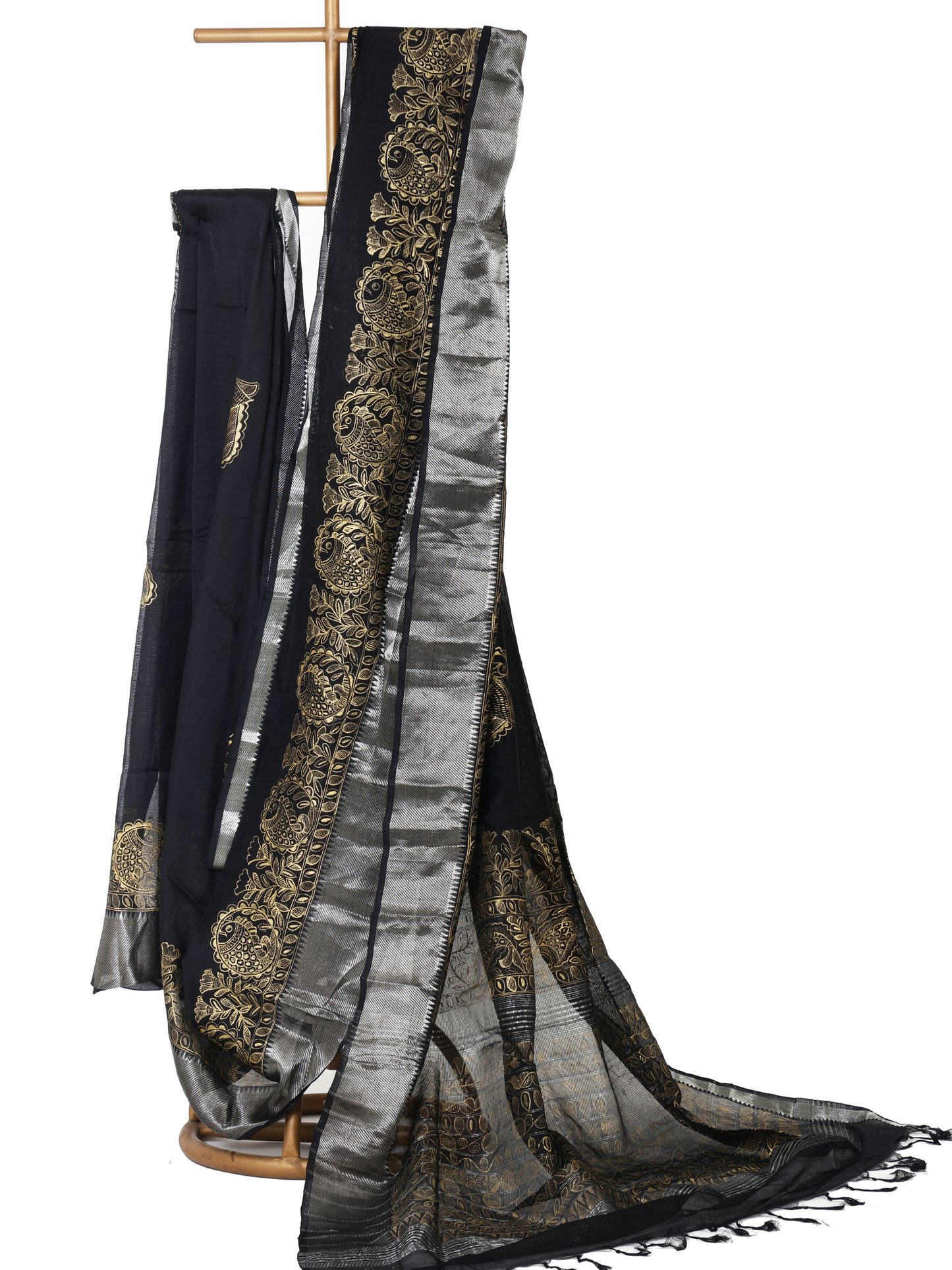 Madhubani Black Gold Silk Saree