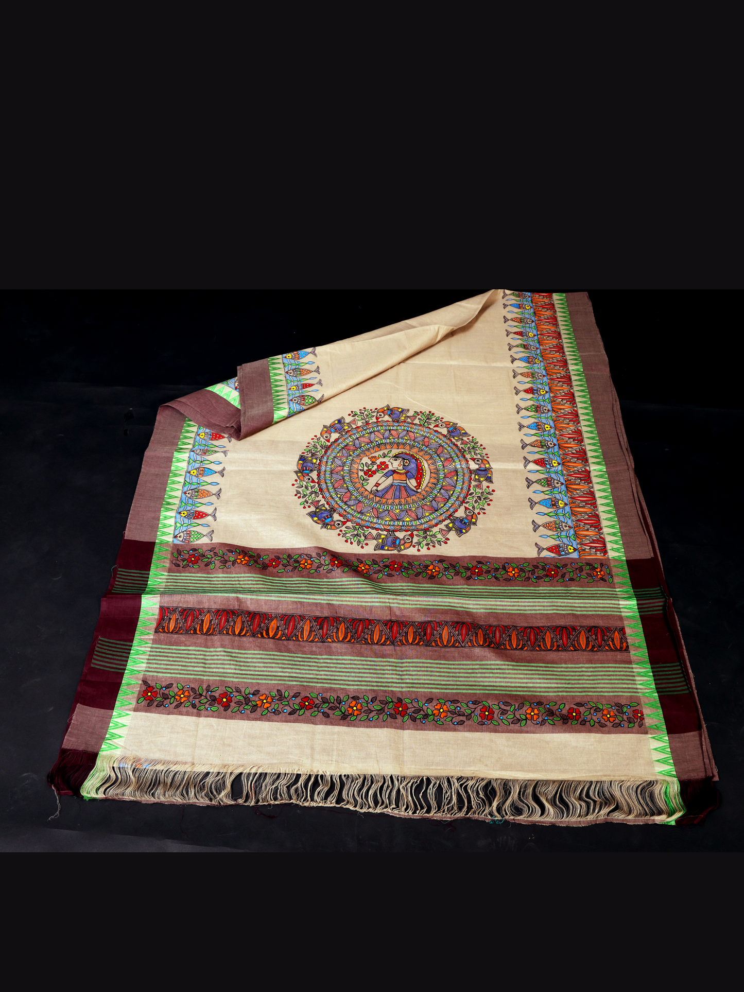 Madhubani Mangalagiri Beige Cotton Saree