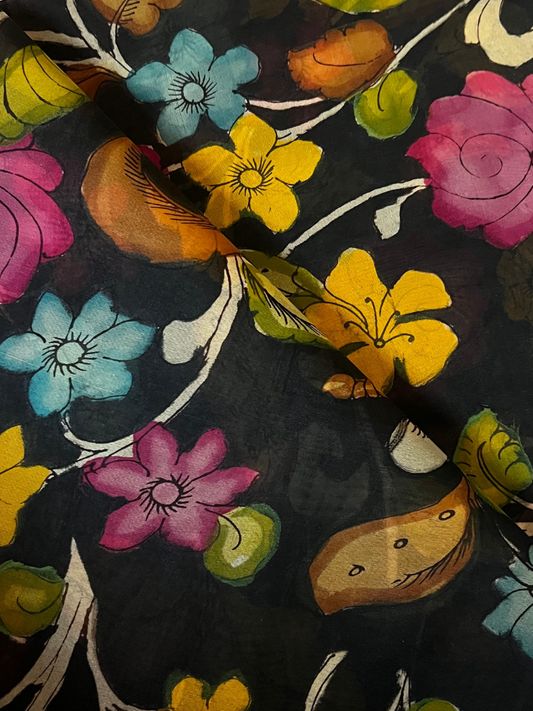 Pen Kalamkari Black Saree