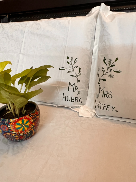 Mr. Hubby & Mrs. Wifey Bedsheet & Pillow Cover