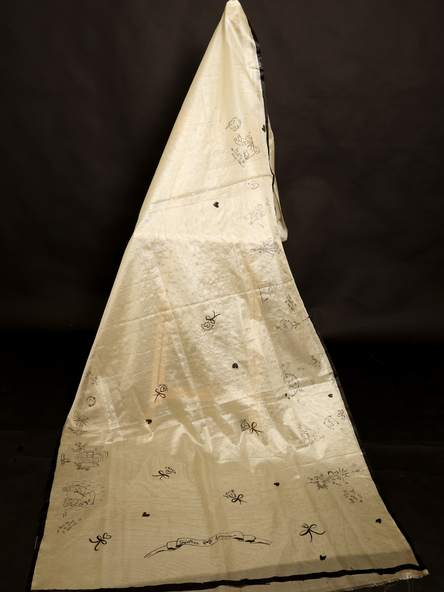 Modern Art Symbol of Love Hand Painted Saree