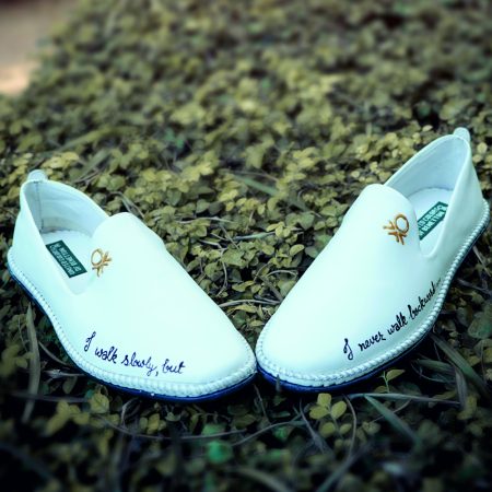 White Shoes with Custom Message