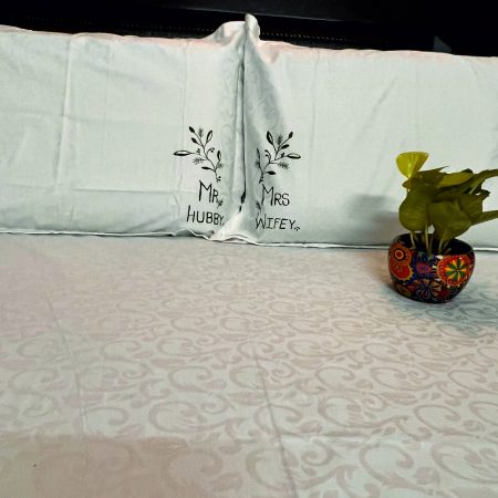 Mr. Hubby & Mrs. Wife Bedsheet & Pillow Cover